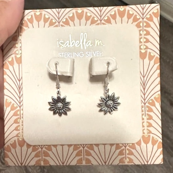 ISABELLA M STERLING SILVER SUNFLOWER DAISY LEVERBACK DANGLE EARRINGS - Picture 1 of 2